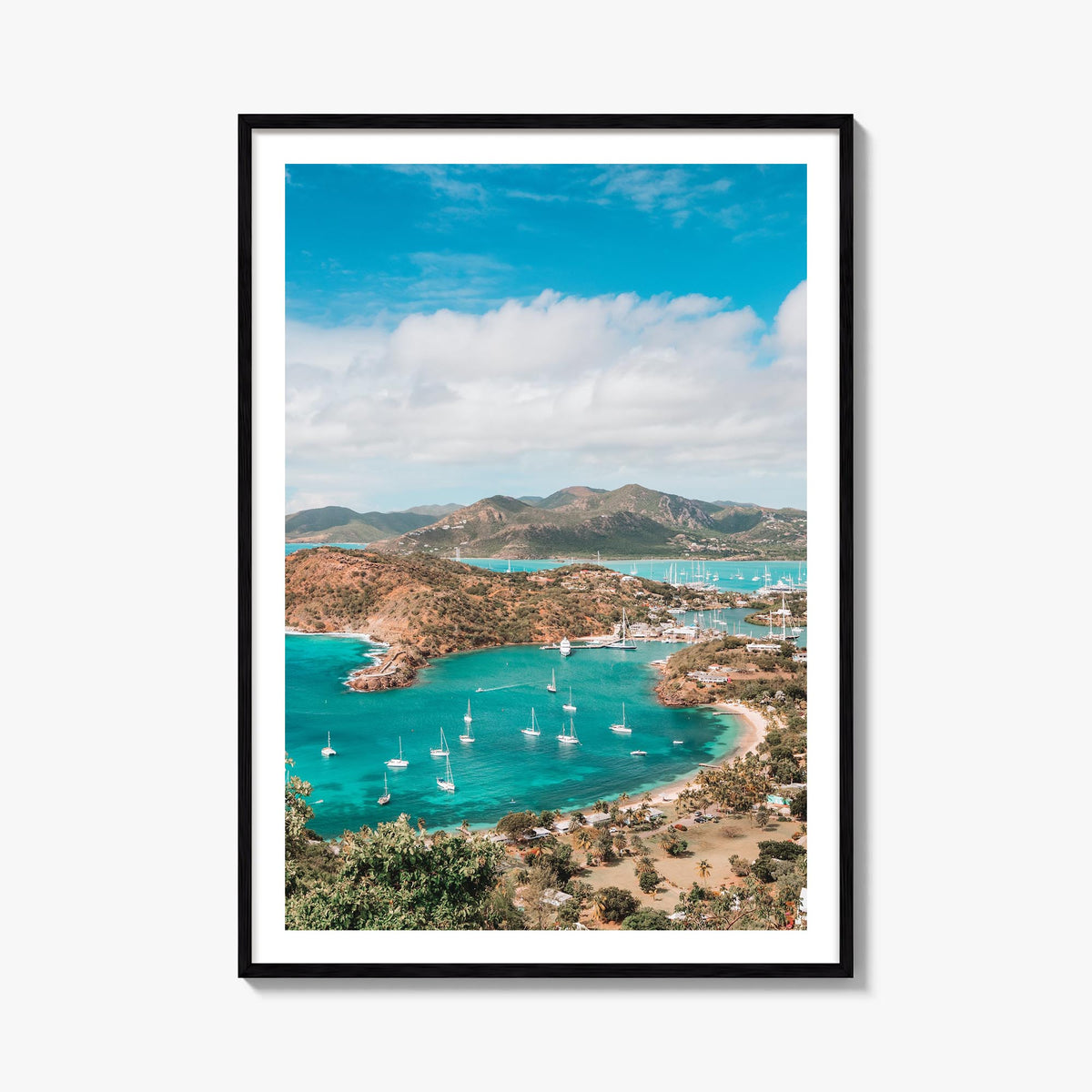 Antigua and Barbuda colorful photo poster of Caribbean – vertical wall art, unframed print shown in interior mockup