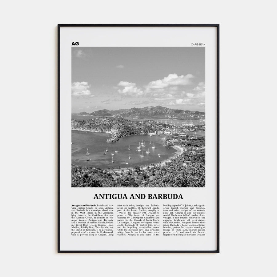 Antigua and Barbuda Poster None / 8x12 in Nbourhood Travel B&W Poster