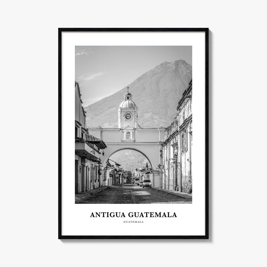 Antigua Guatemala black & white classic poster of Guatemala – vertical wall art, unframed print shown in interior mockup
