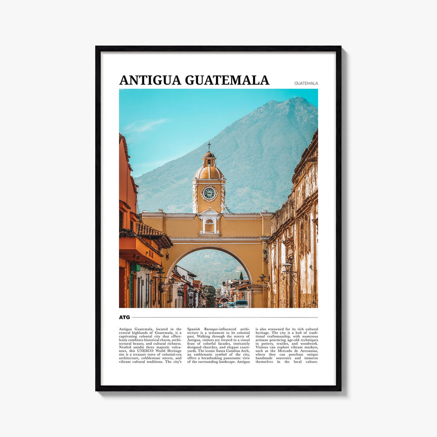 Antigua Guatemala colorful travel poster of Guatemala – vertical wall art, unframed print shown in interior mockup