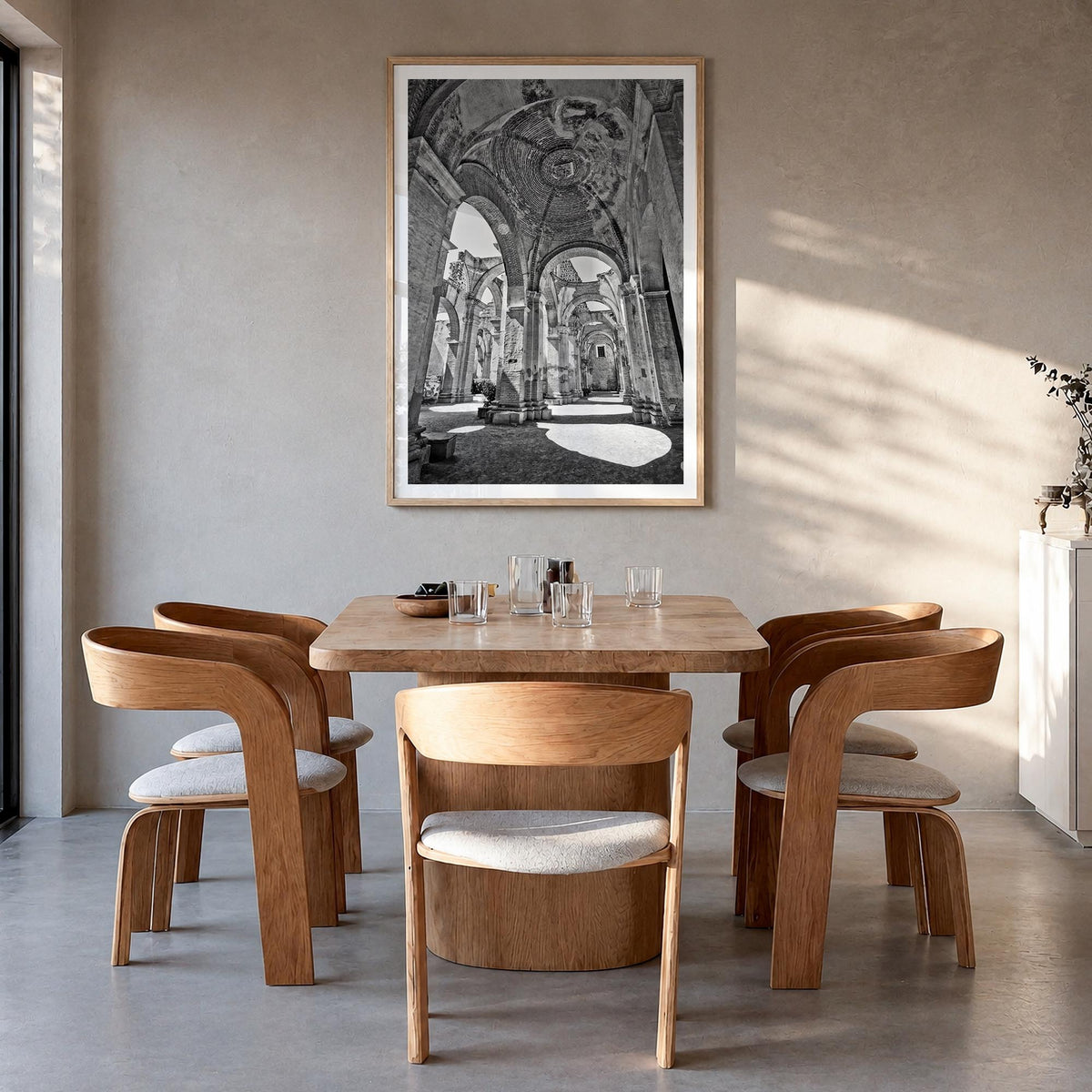 Antigua Guatemala no. 2 black & white photo poster of Guatemala – vertical wall art in natural wood frame with white border, 