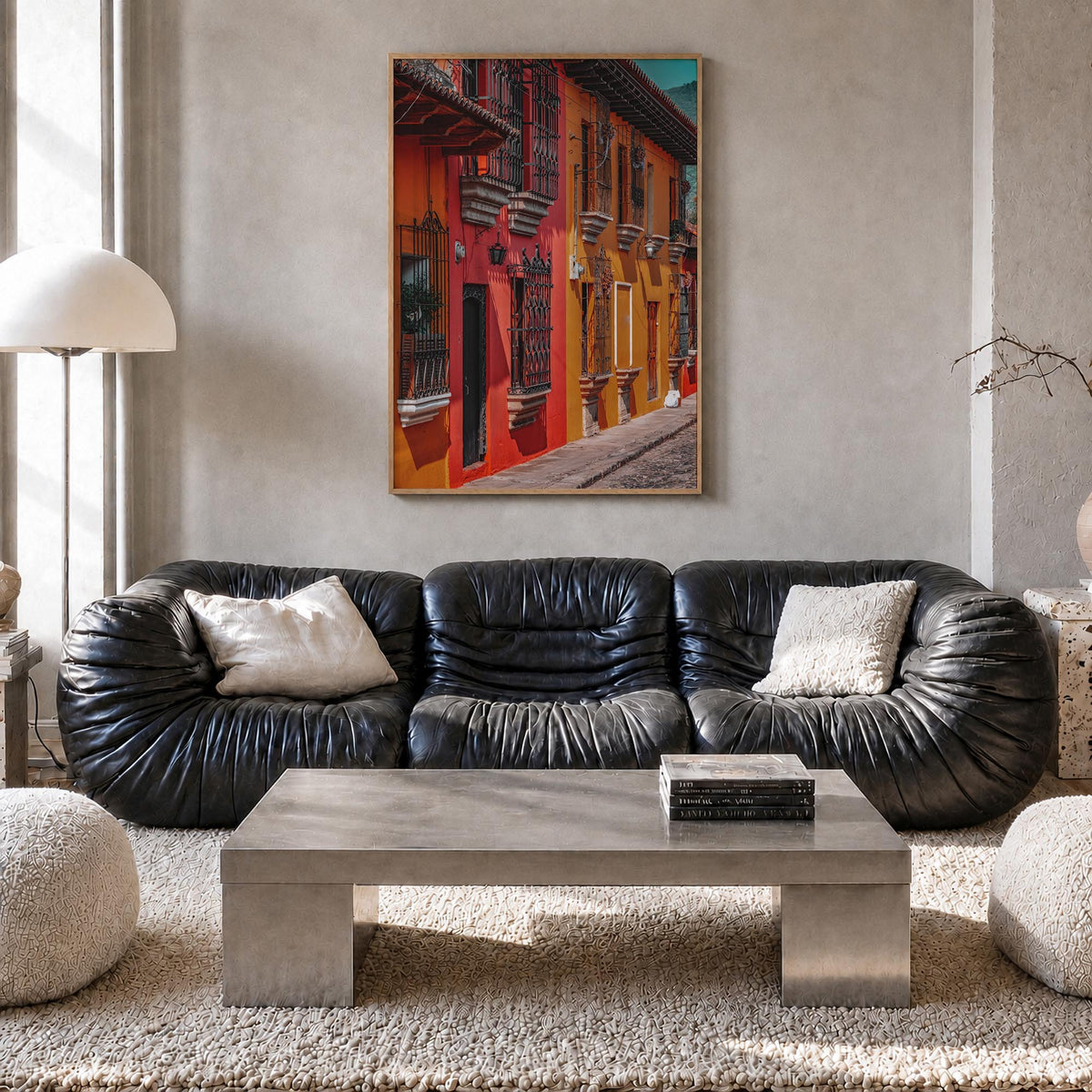 Antigua Guatemala no. 2 colorful photo poster of Guatemala – vertical wall art in natural wood frame, hanging on wall