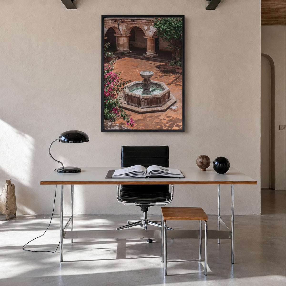 Antigua Guatemala no. 3 colorful photo poster of Guatemala – vertical wall art in black wood frame, hanging on wall