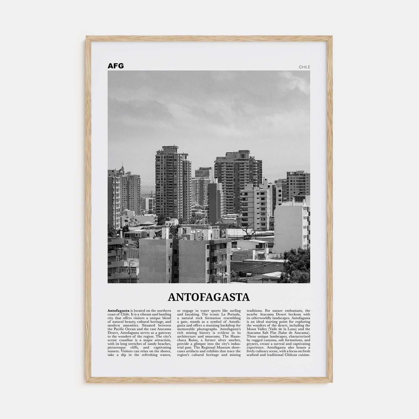 Antofagasta Poster Natural Wood / 8x12 in Nbourhood Travel B&W Poster