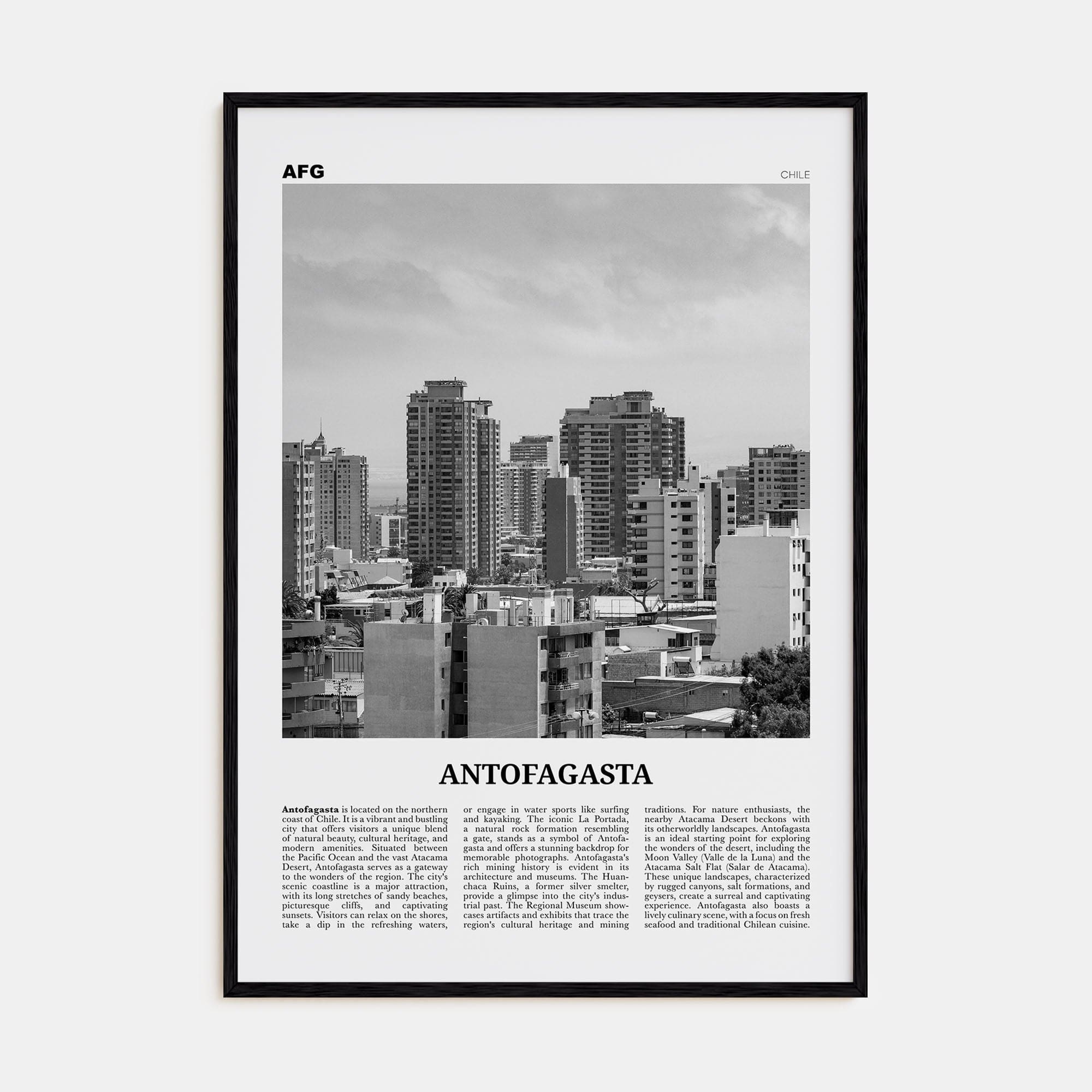 Antofagasta Poster Black Wood / 8x12 in Nbourhood Travel B&W Poster