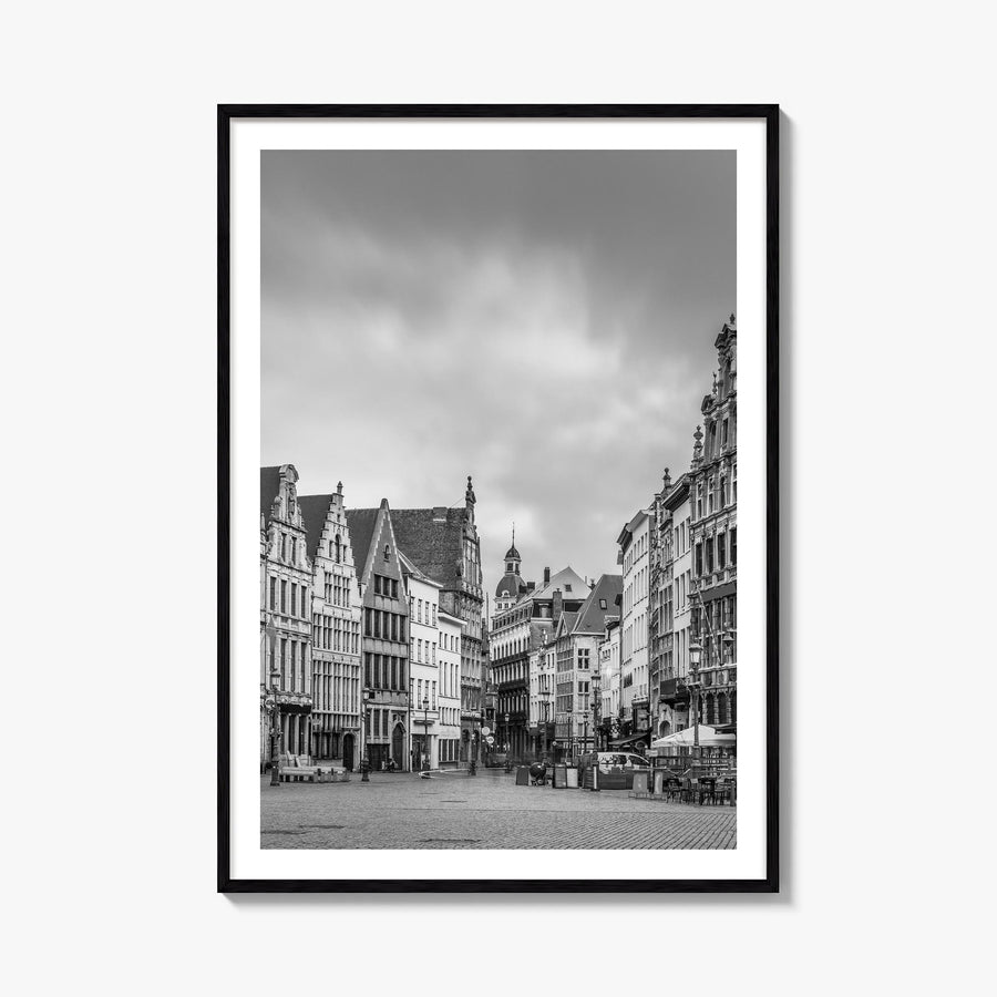 Antwerp black & white photo poster of Belgium – vertical wall art, unframed print shown in interior mockup