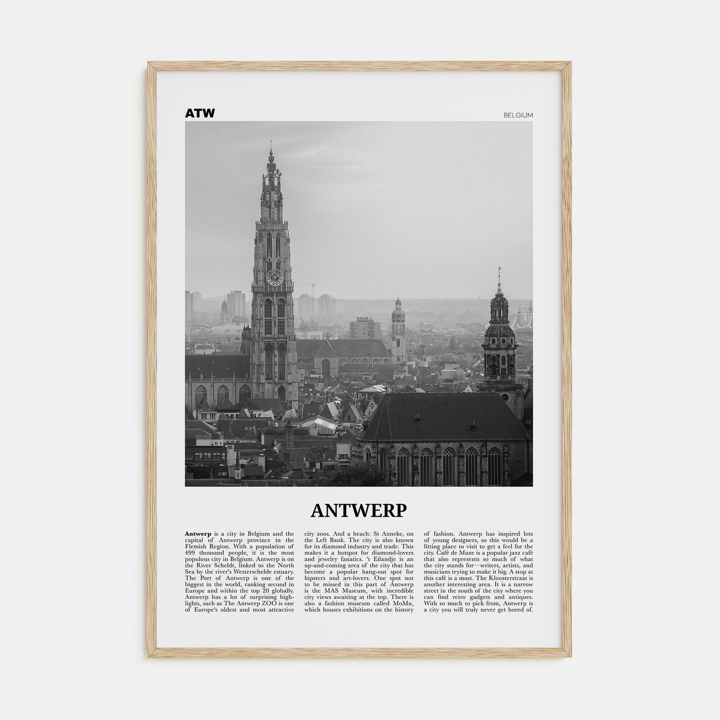 Antwerp Poster Natural Wood / 8x12 in Nbourhood Travel B&W Poster