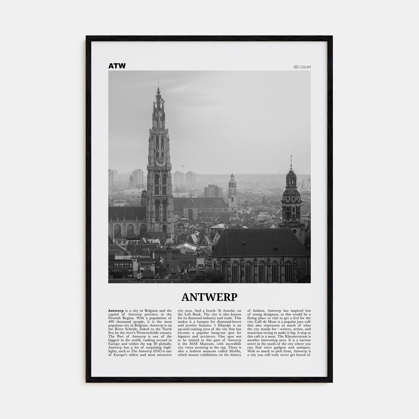 Antwerp Poster Black Wood / 8x12 in Nbourhood Travel B&W Poster