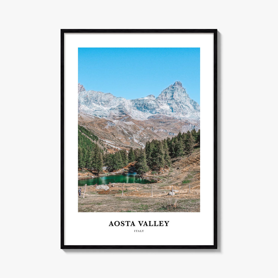 Aosta Valley colorful classic poster of Italy – vertical wall art, unframed print shown in interior mockup