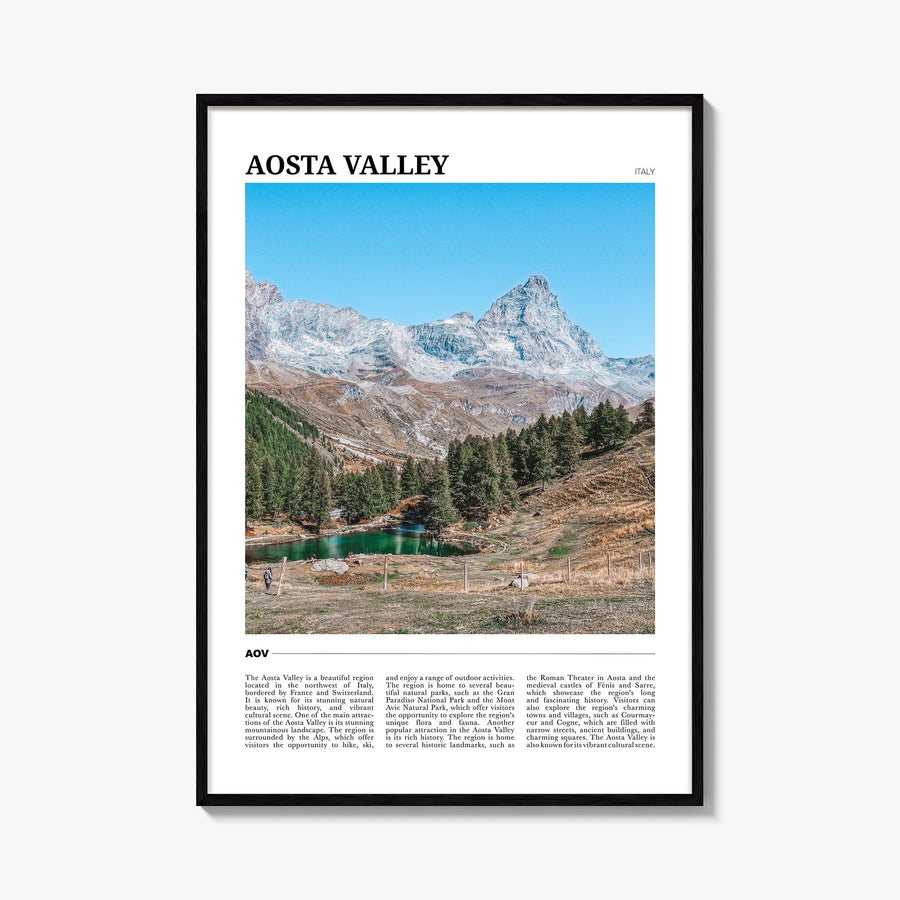 Aosta Valley colorful travel poster of Italy – vertical wall art, unframed print shown in interior mockup