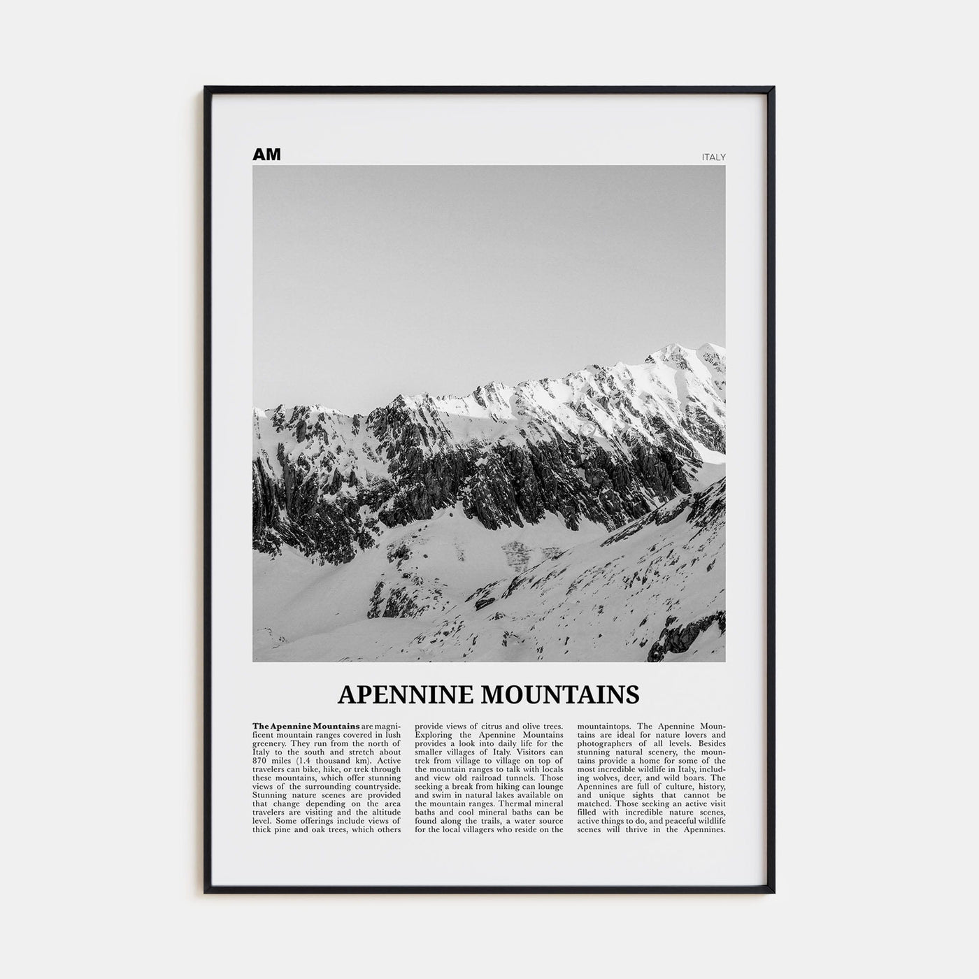 Apennine Mountains Poster None / 8x12 in Nbourhood Travel B&W Poster