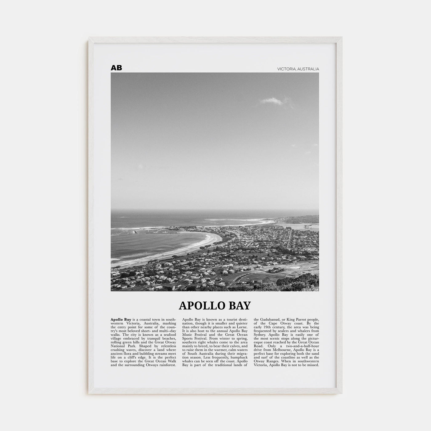 Apollo Bay Poster White Wood / 8x12 in Nbourhood Travel B&W Poster