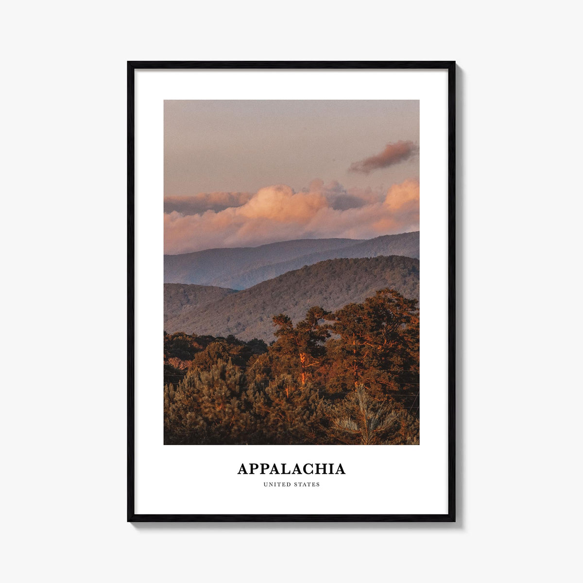 Appalachia colorful classic poster of United States – vertical wall art, unframed print shown in interior mockup