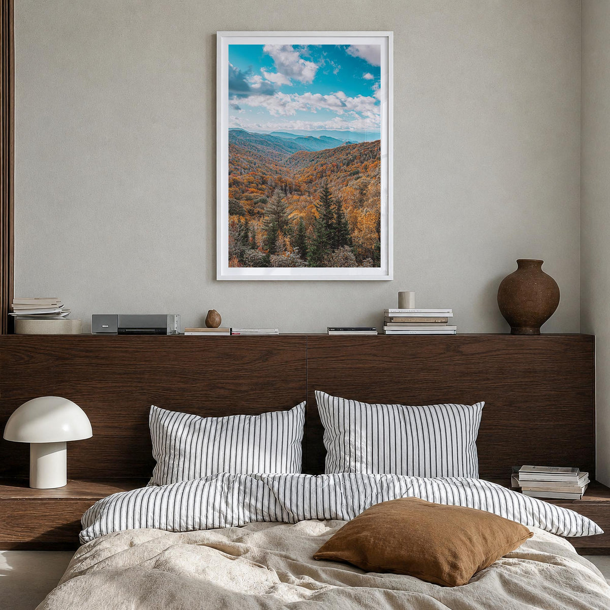 Appalachia colorful photo poster of United States – vertical wall art in white wood frame with white border, hanging on wall