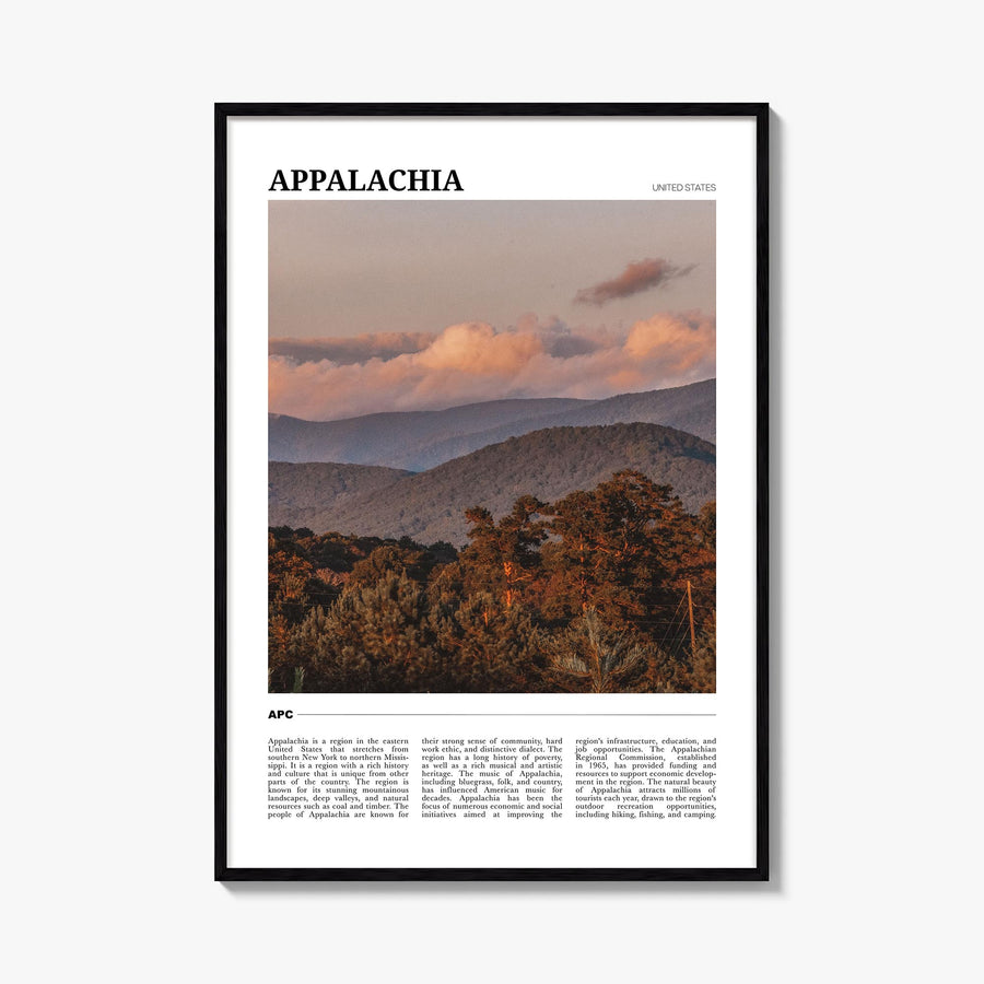 Appalachia colorful travel poster of United States – vertical wall art, unframed print shown in interior mockup
