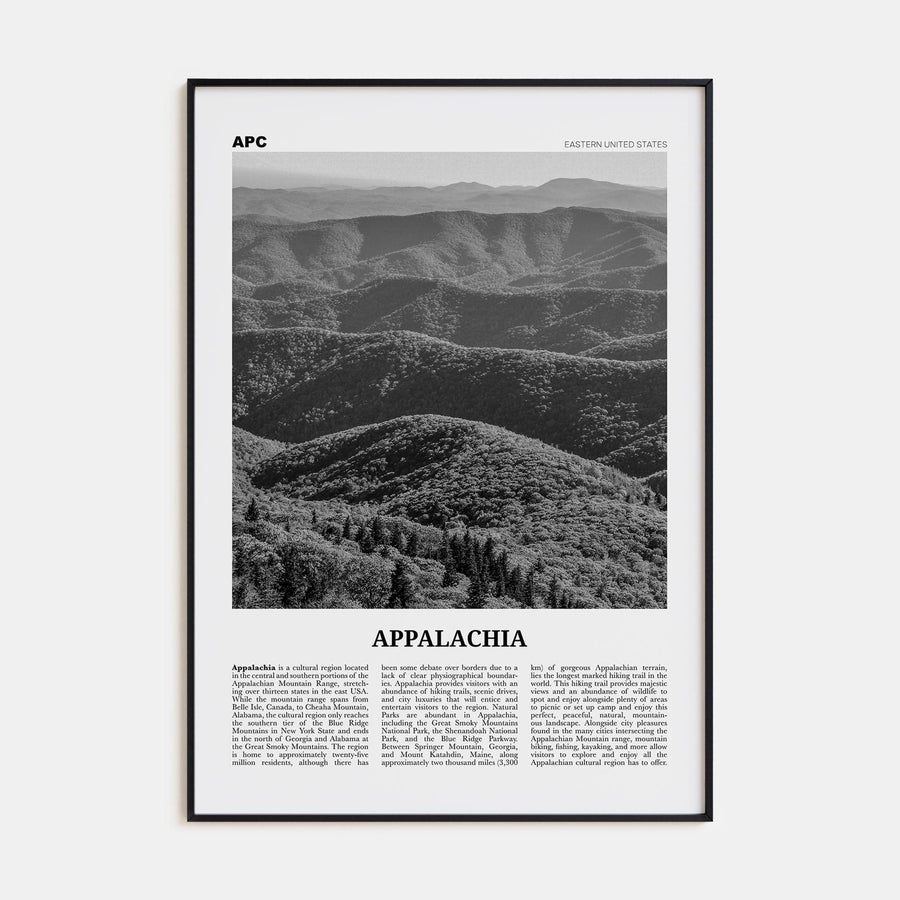 Appalachia Poster Black Metal / 8x12 in Nbourhood Travel B&W Poster