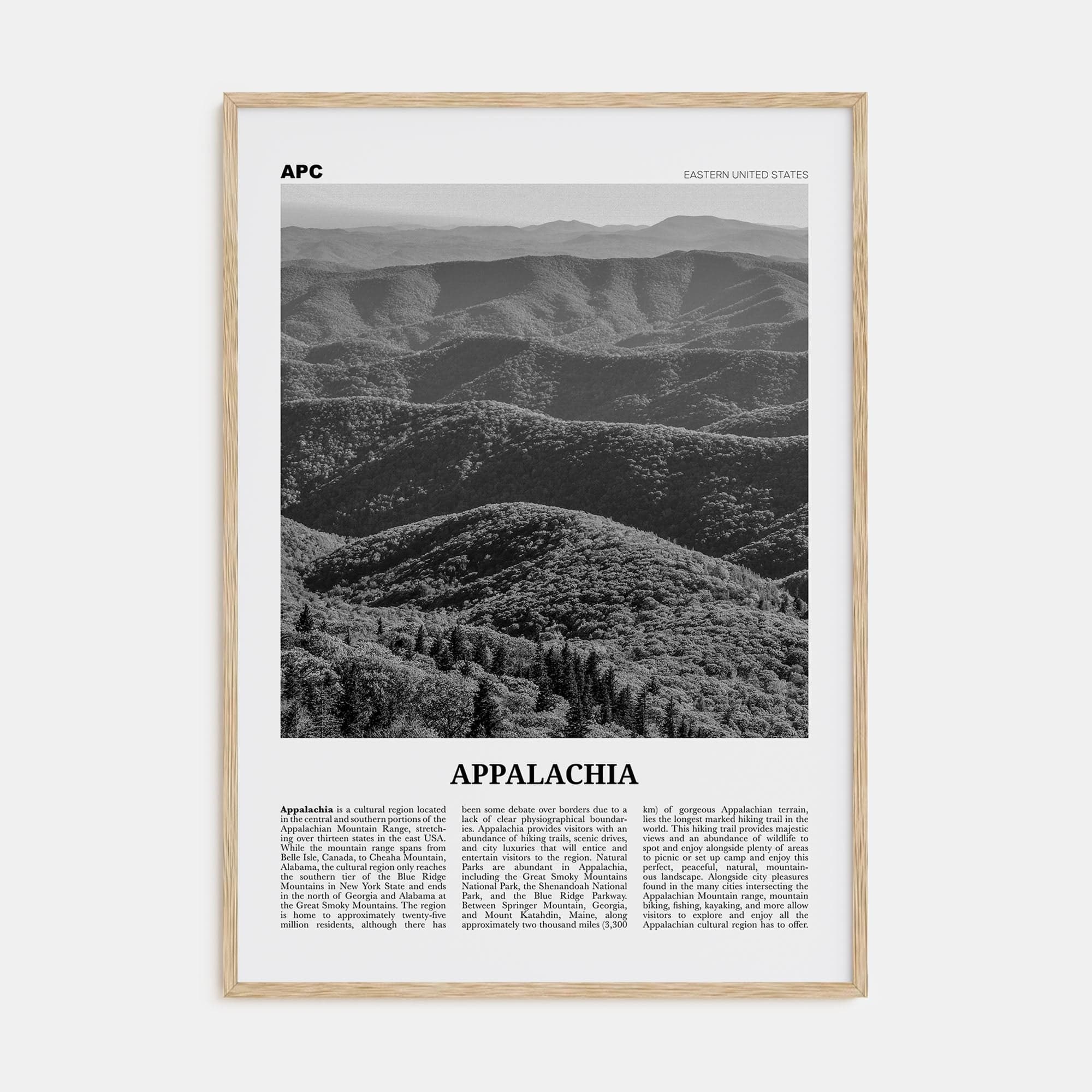 Appalachia Poster Natural Wood / 8x12 in Nbourhood Travel B&W Poster