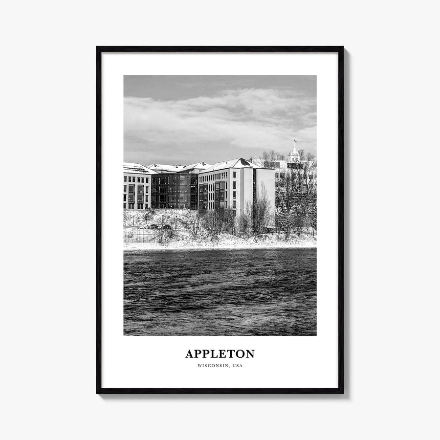 Appleton black & white classic poster of Wisconsin, USA – vertical wall art, unframed print shown in interior mockup