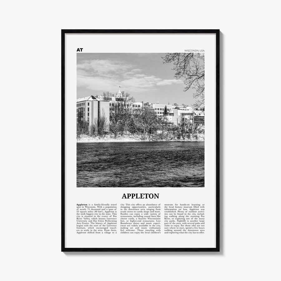 Appleton black & white newspaper poster of Wisconsin, USA – vertical wall art, unframed print shown in interior mockup