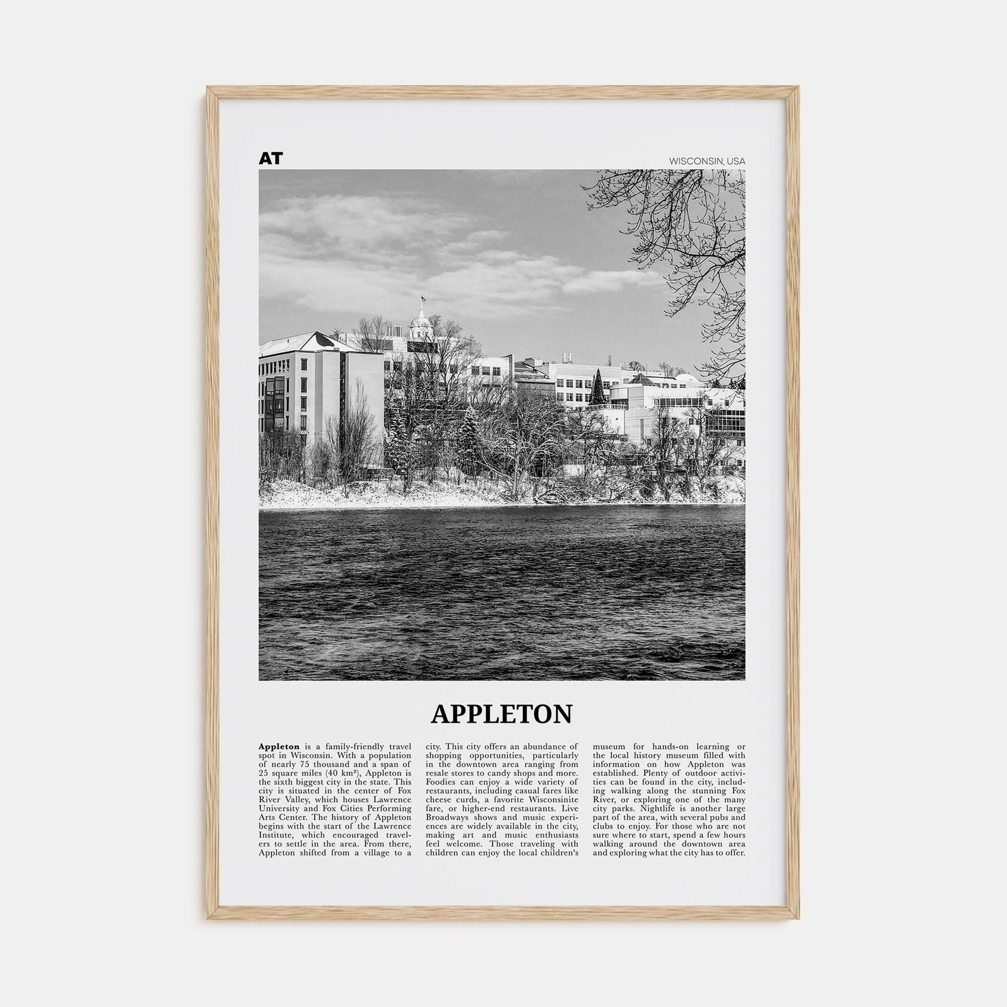 Appleton Poster Natural Wood / 8x12 in Nbourhood Travel B&W Poster