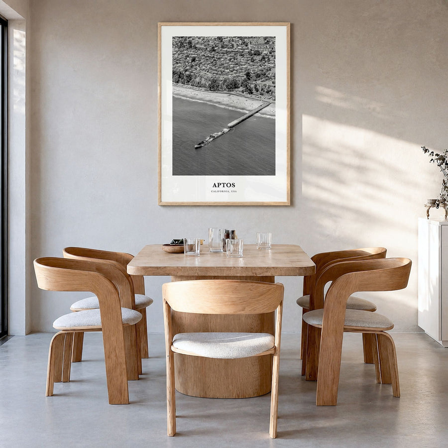Aptos Classic Poster in a natural wood frame, hanging in a dining room