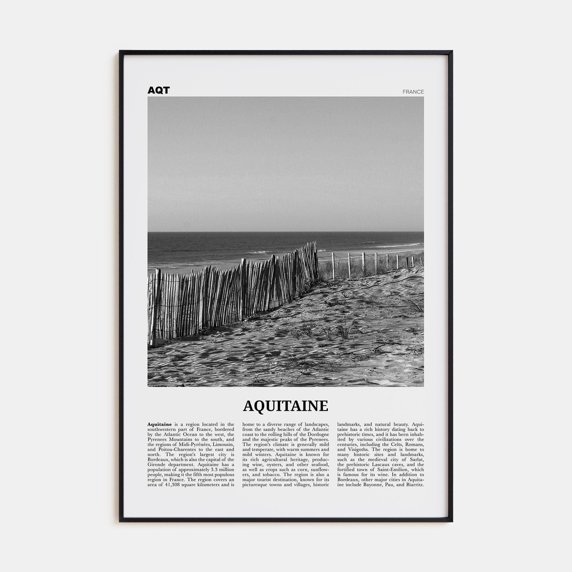 Aquitaine Poster None / 8x12 in Nbourhood Travel B&W Poster