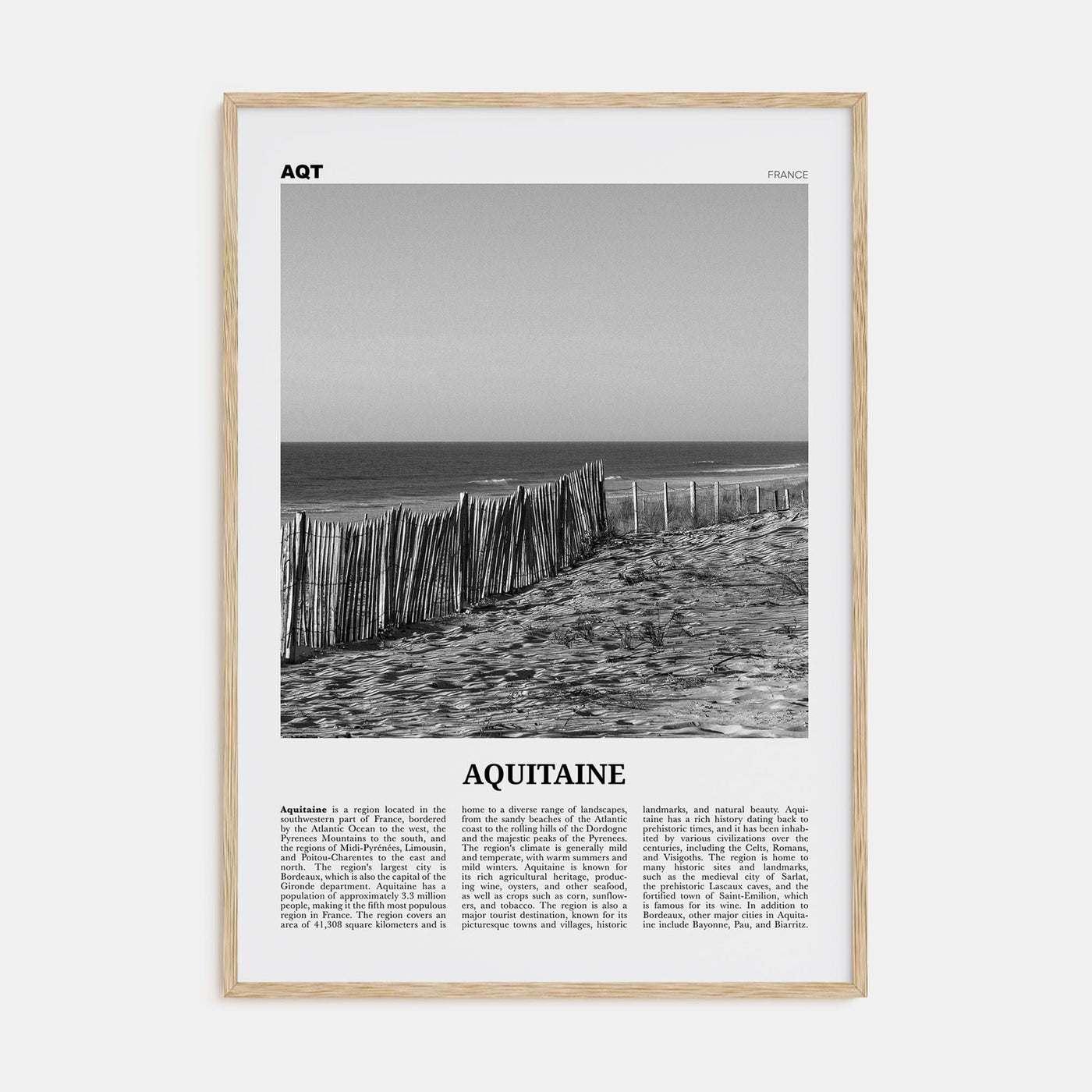 Aquitaine Poster Natural Wood / 8x12 in Nbourhood Travel B&W Poster