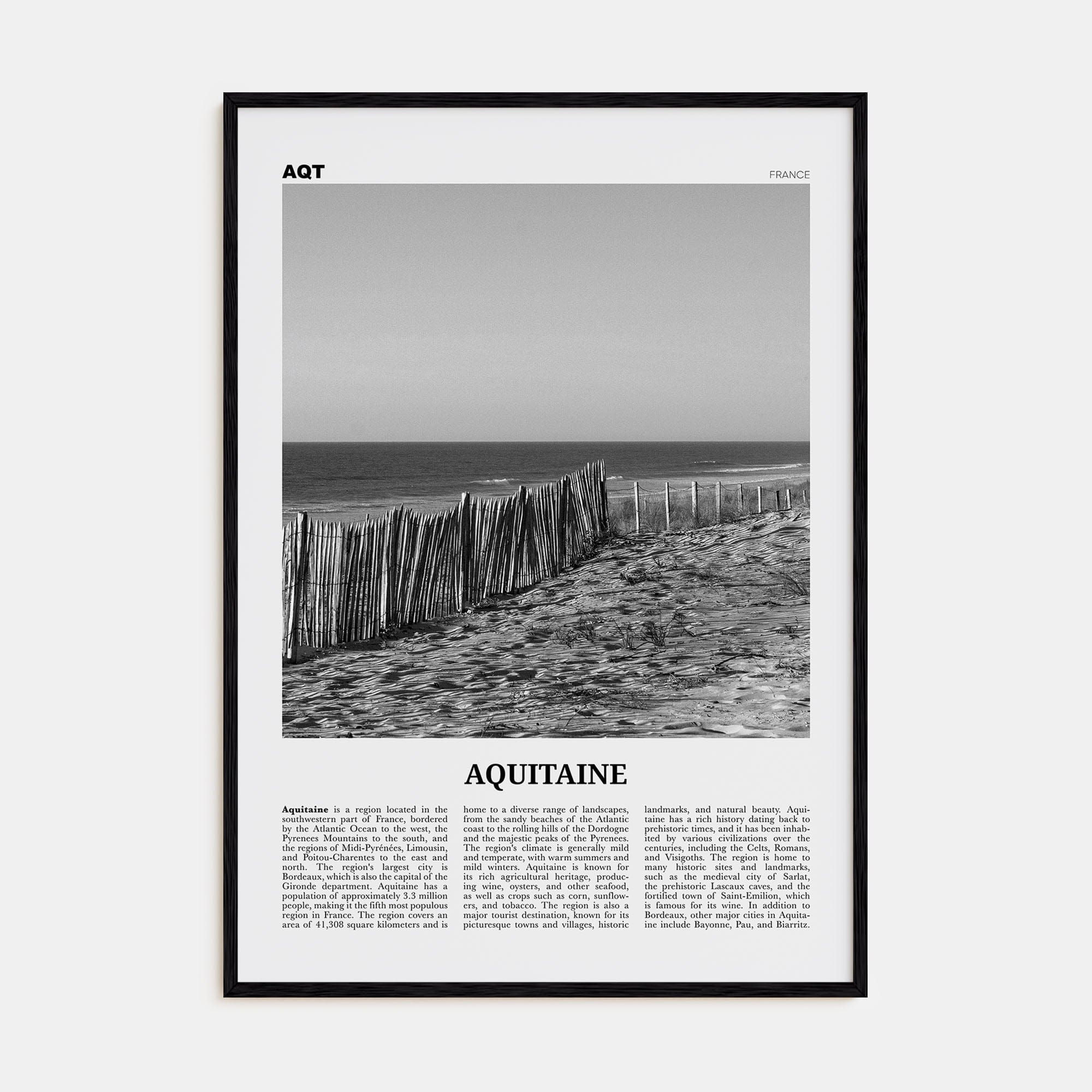 Aquitaine Poster Black Wood / 8x12 in Nbourhood Travel B&W Poster