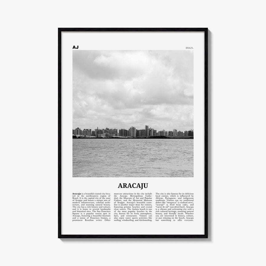Aracaju black & white newspaper poster of Brazil – vertical wall art, unframed print shown in interior mockup