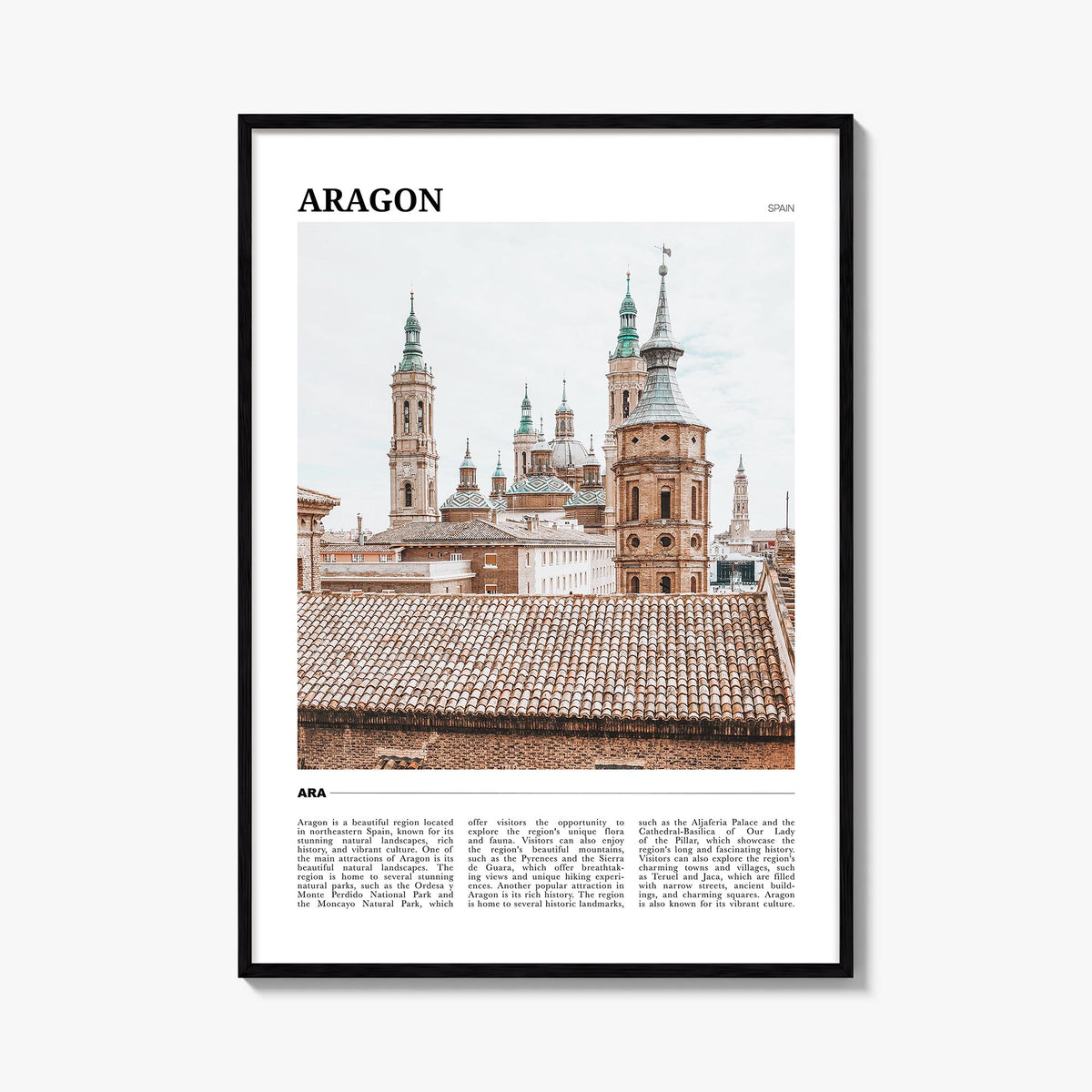 Aragon colorful travel poster of Spain – vertical wall art, unframed print shown in interior mockup