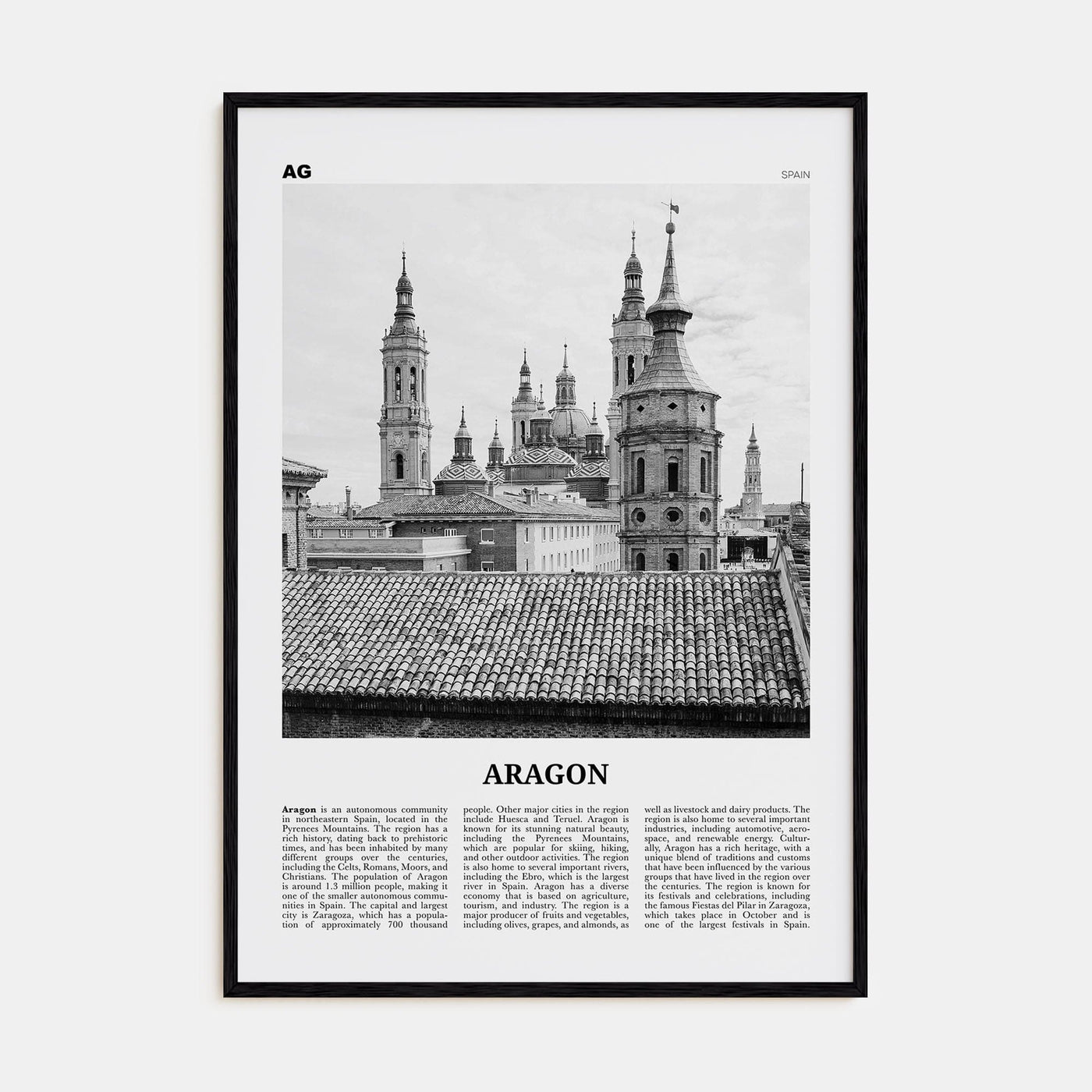 Aragon Poster Black Wood / 8x12 in Nbourhood Travel B&W Poster