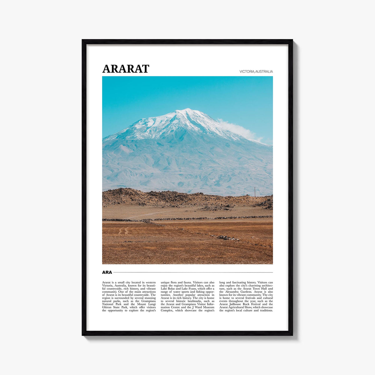 Ararat colorful travel poster of Armenia – vertical wall art, unframed print shown in interior mockup
