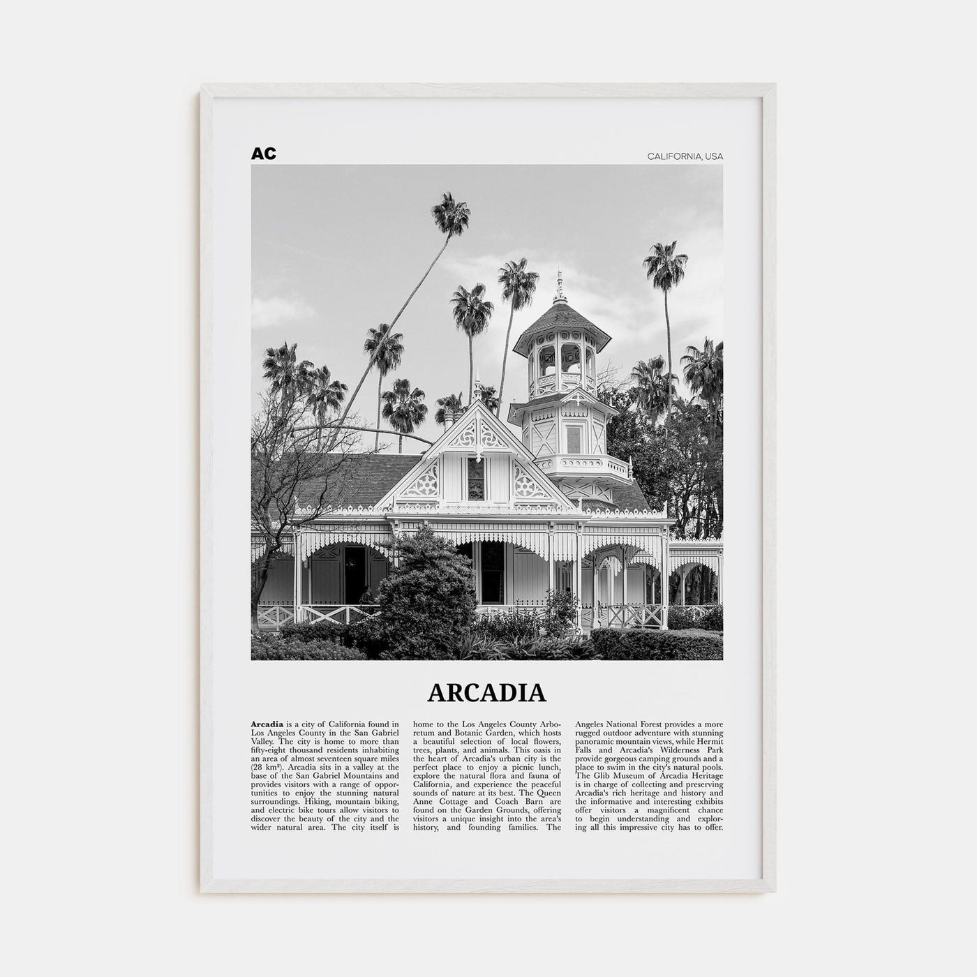 Arcadia Poster White Wood / 8x12 in Nbourhood Travel B&W Poster