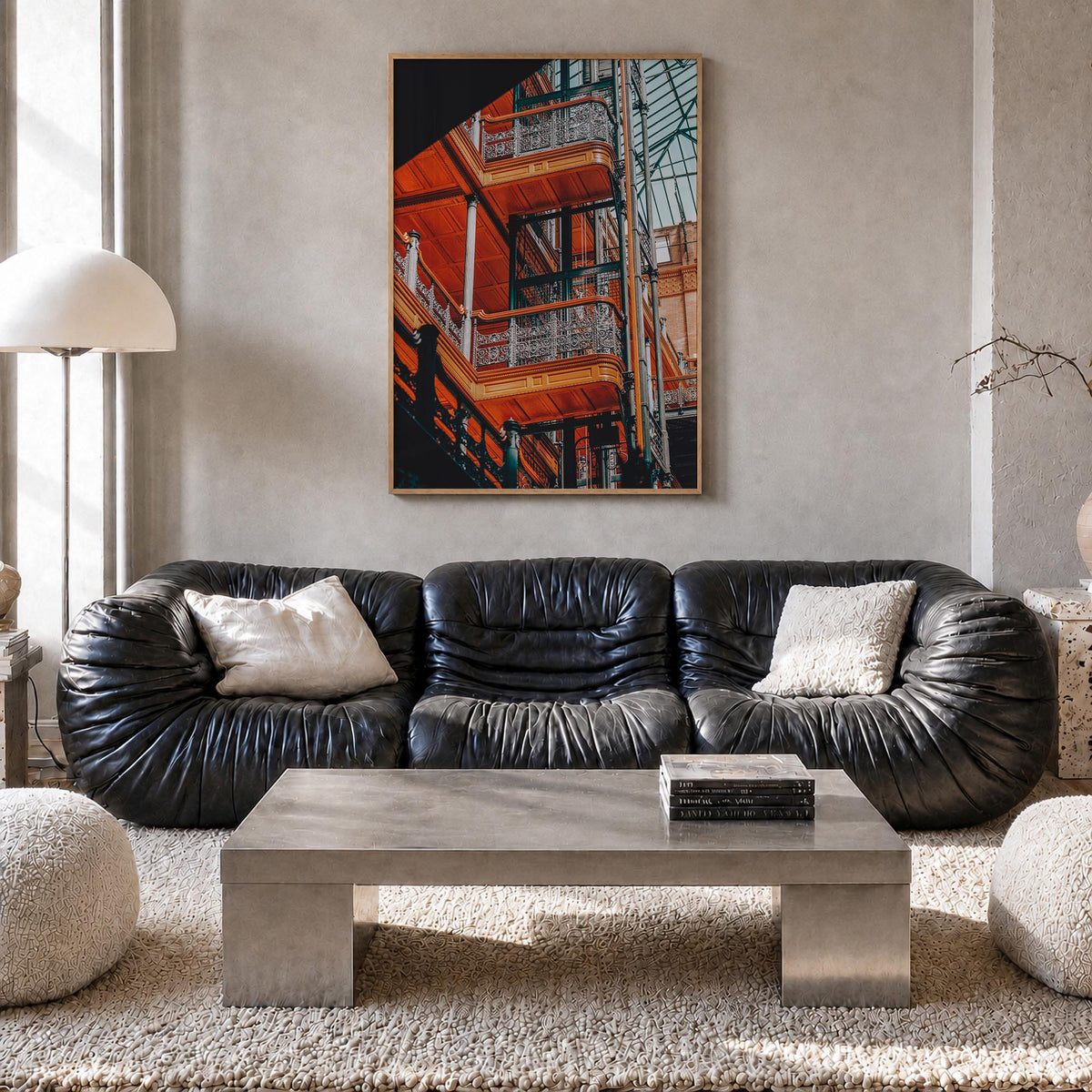 Architecture no. 3 colorful photo poster – vertical wall art in natural wood frame, hanging on wall