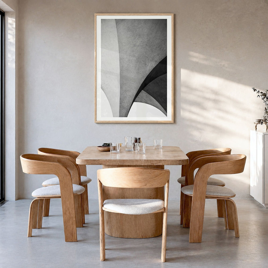 Architecture Photo No 2 Poster in a natural wood frame, hanging in a dining room, white border