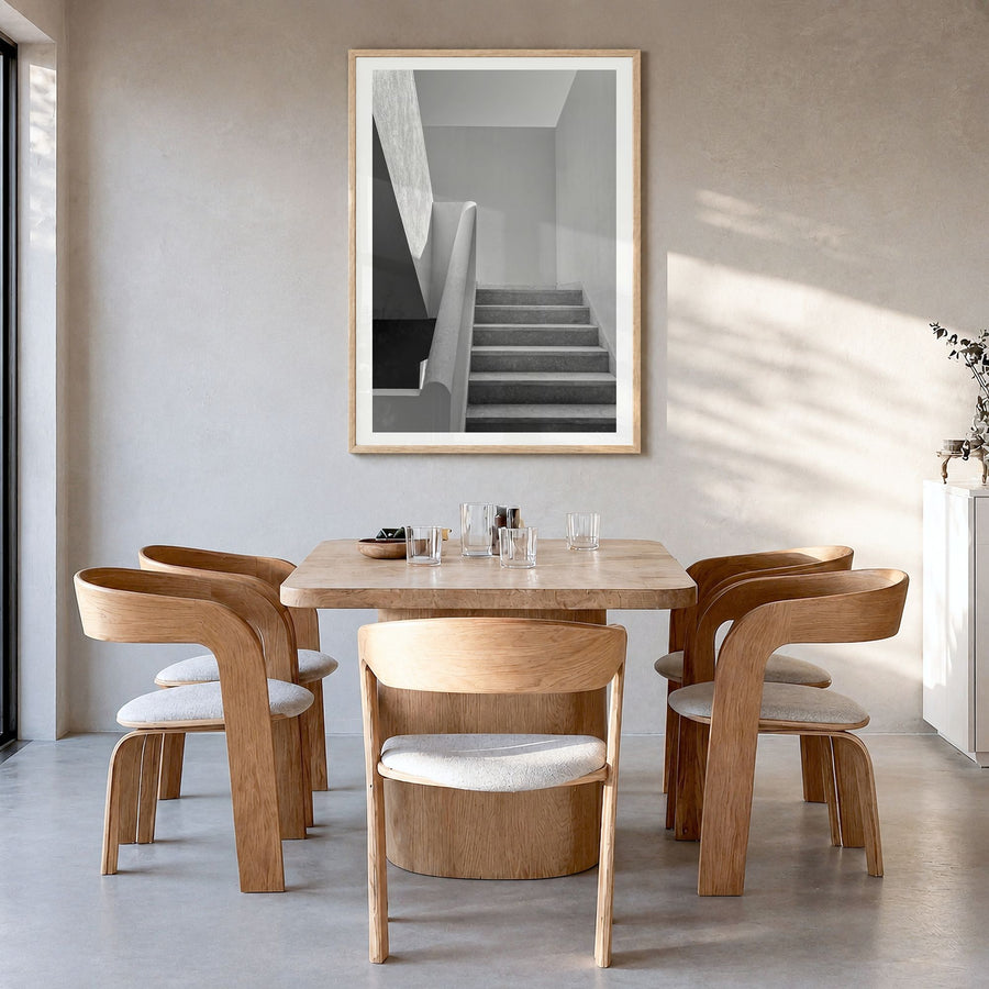 Architecture Photo No 4 Poster in a natural wood frame, hanging in a dining room, white border