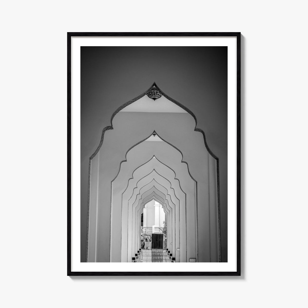 Archway no. 2 black & white photo poster – vertical wall art, unframed print shown in interior mockup