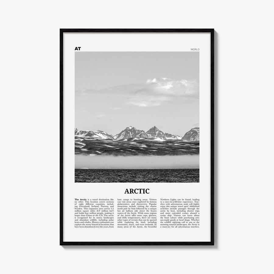 Arctic black & white newspaper poster – vertical wall art, unframed print shown in interior mockup