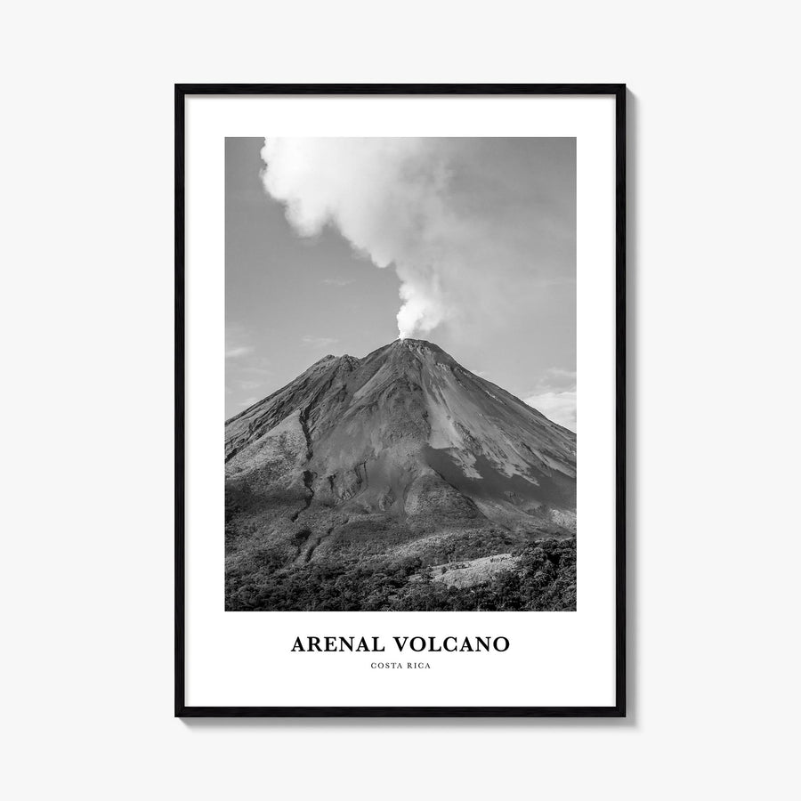 Arenal Volcano National Park black & white classic poster of Costa Rica – vertical wall art, unframed print shown in interior