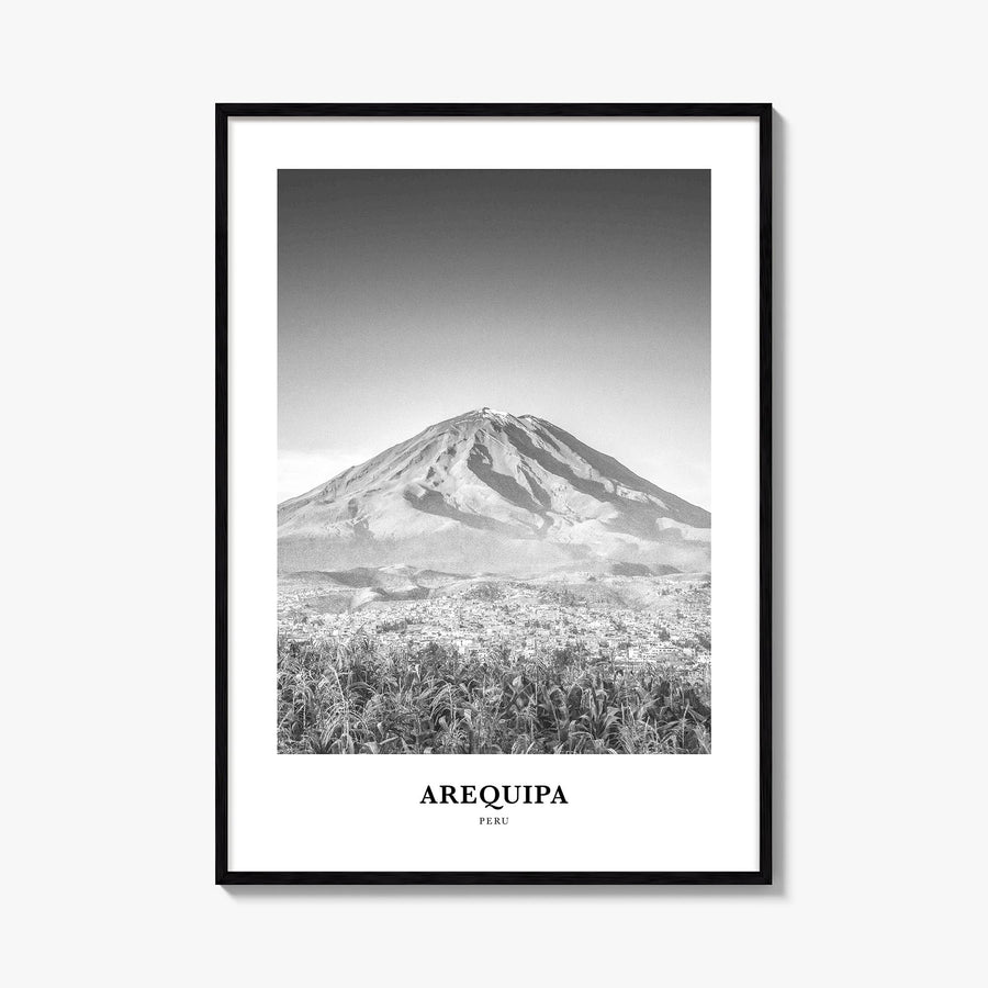 Arequipa black & white classic poster of Peru – vertical wall art, unframed print shown in interior mockup