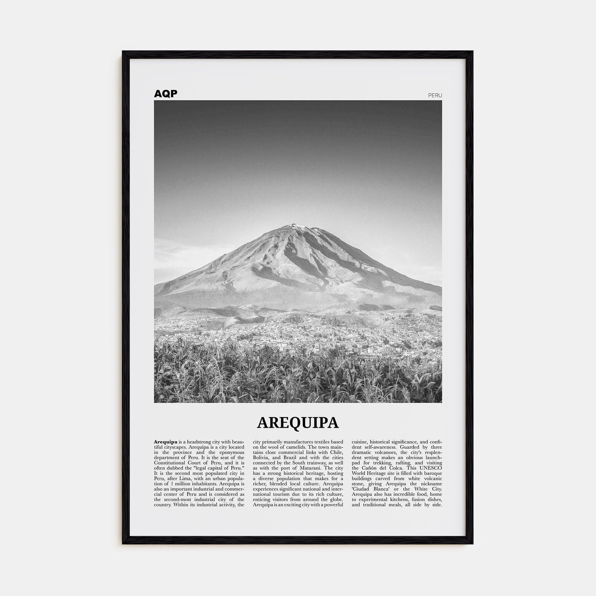 Arequipa Poster Black Wood / 8x12 in Nbourhood Travel B&W Poster