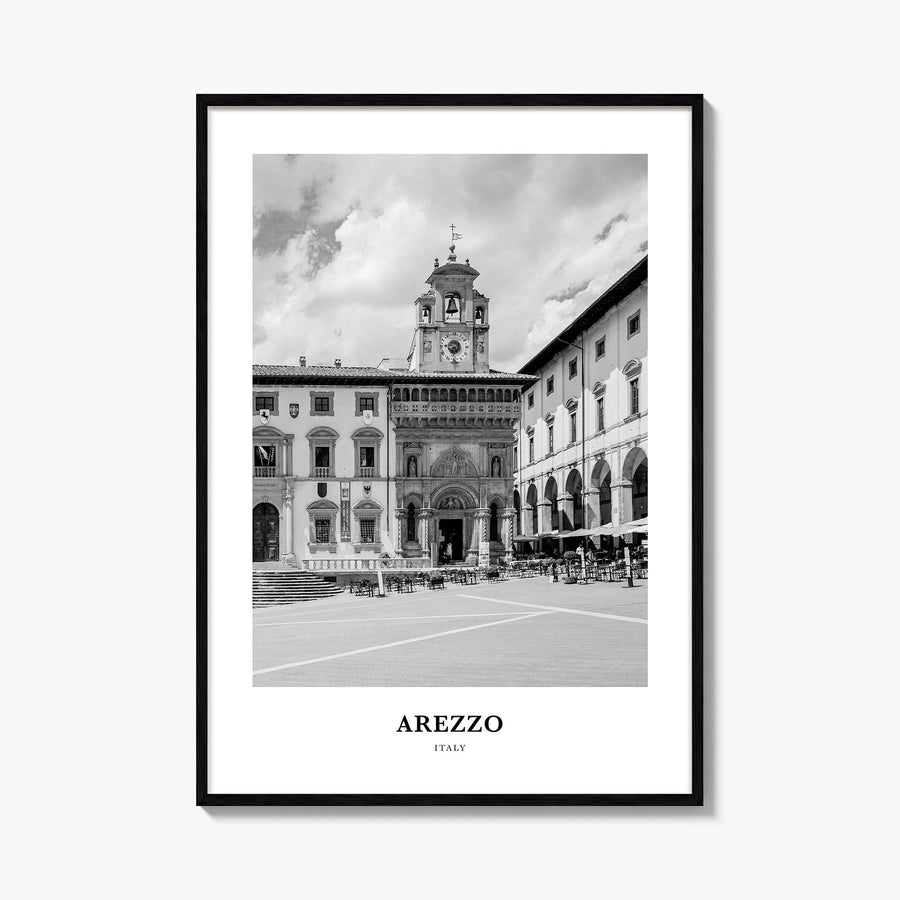 Arezzo black & white classic poster of Italy – vertical wall art, unframed print shown in interior mockup