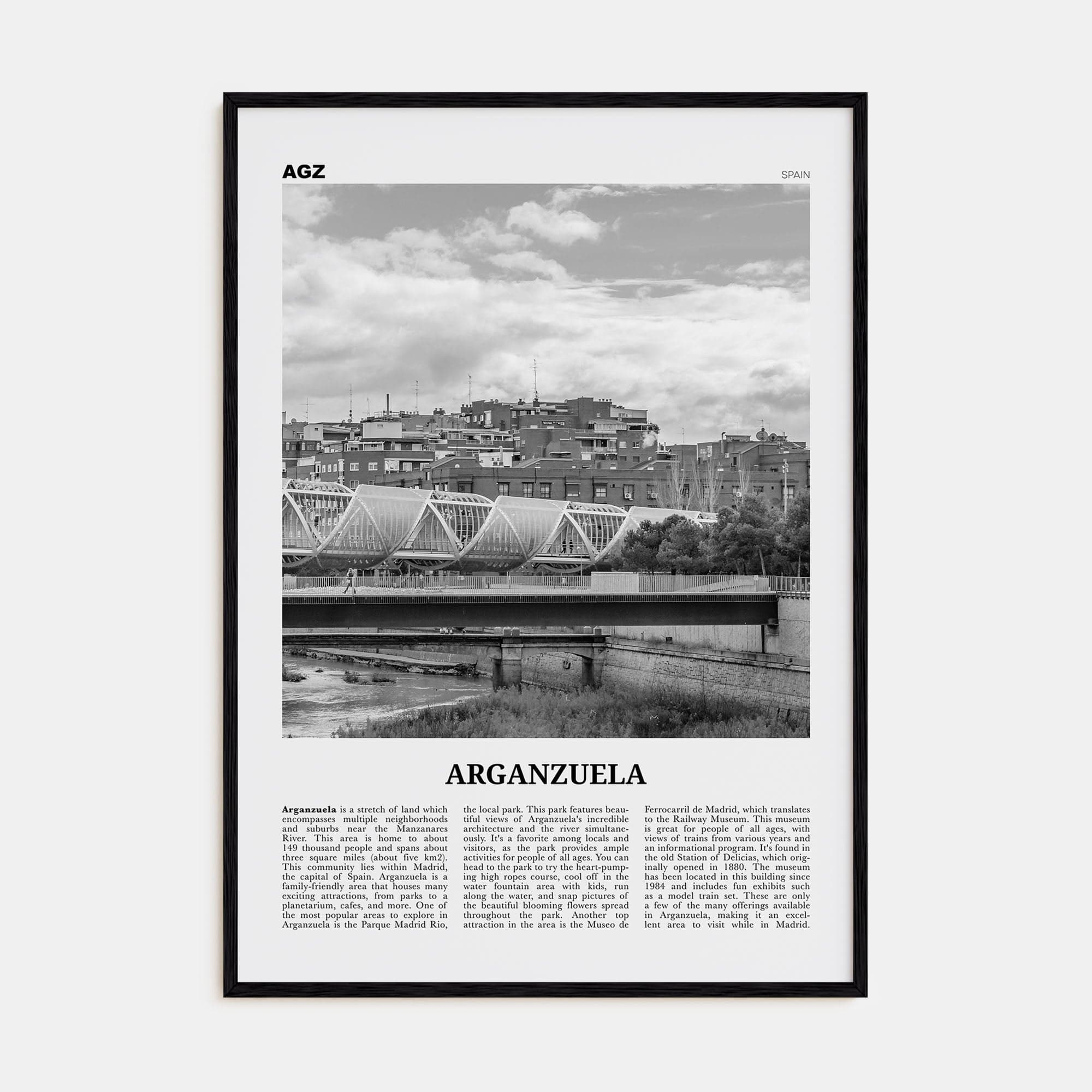 Arganzuela Poster Black Wood / 8x12 in Nbourhood Travel B&W Poster