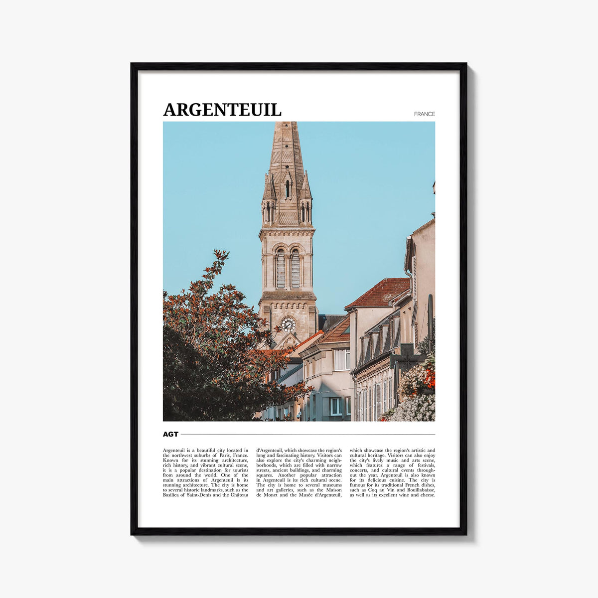 Argenteuil colorful travel poster of France – vertical wall art, unframed print shown in interior mockup