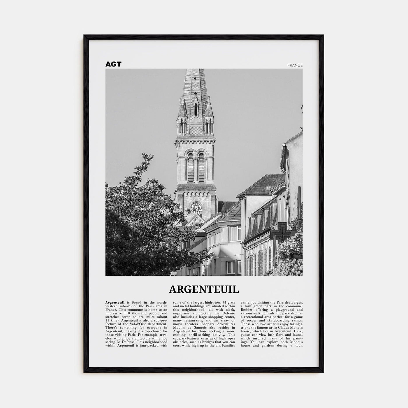 Argenteuil Poster Black Wood / 8x12 in Nbourhood Travel B&W Poster