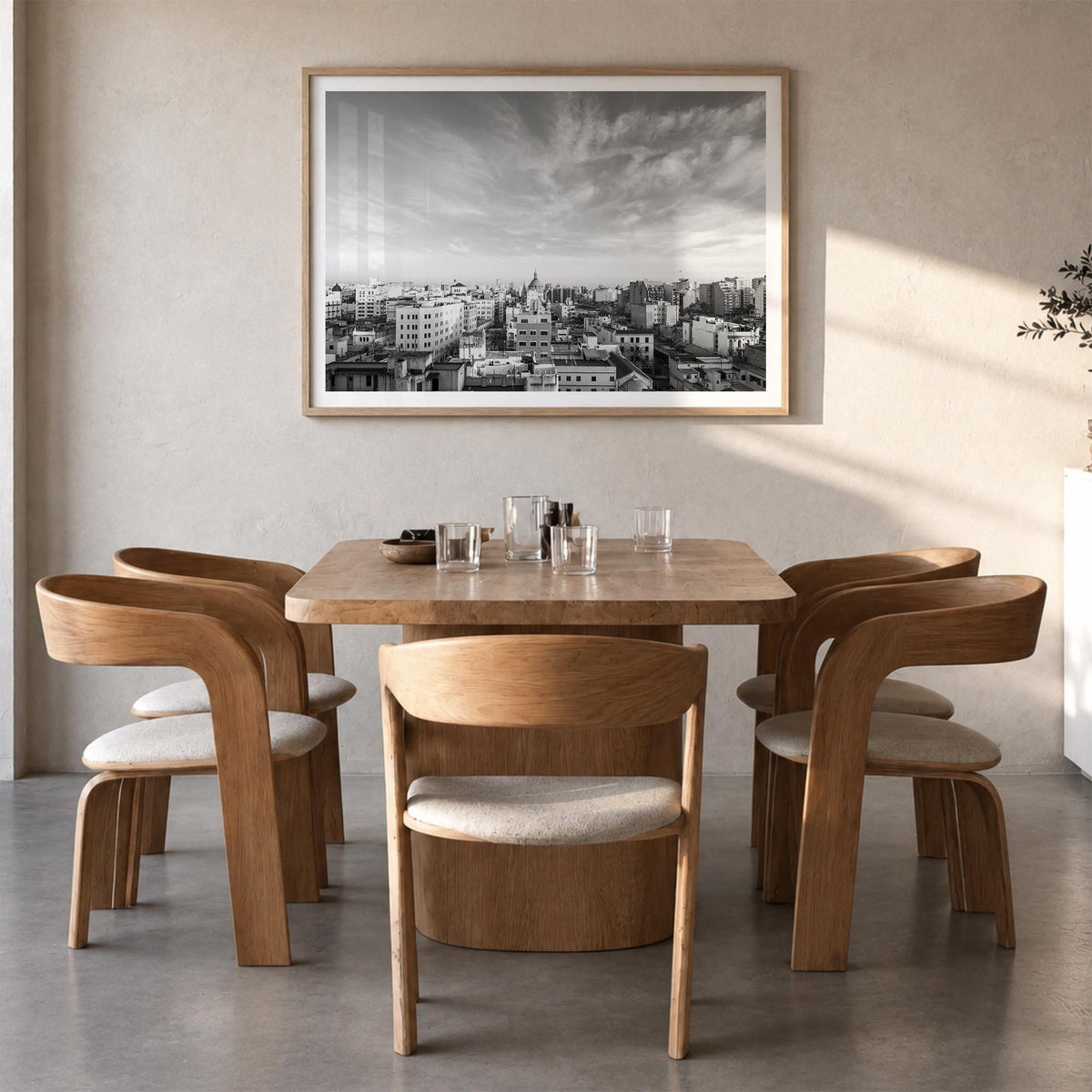 Argentina black & white photo poster of South America – horizontal wall art in natural wood frame with white border, hanging 