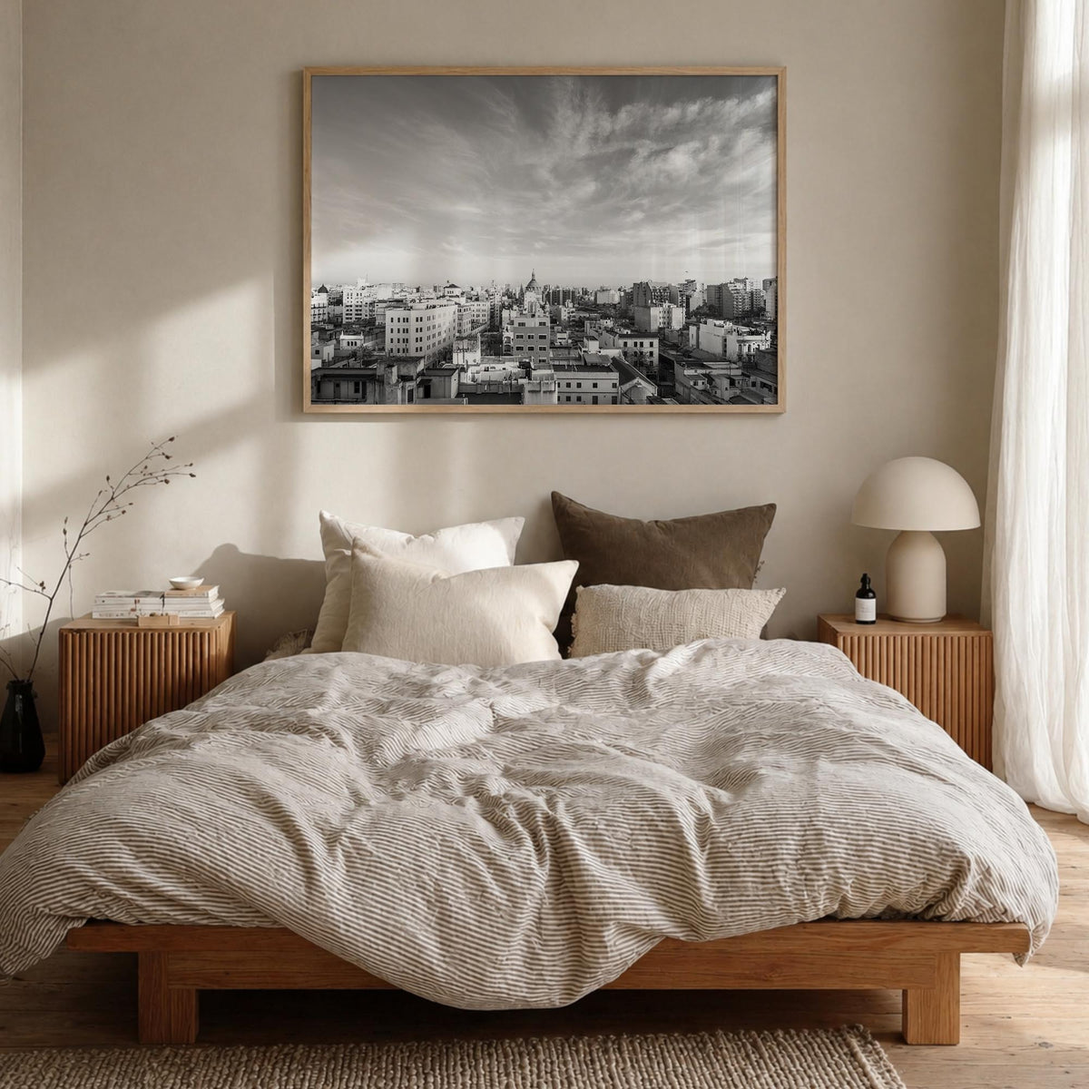 Argentina black & white photo poster of South America – horizontal wall art in natural wood frame, hanging on wall