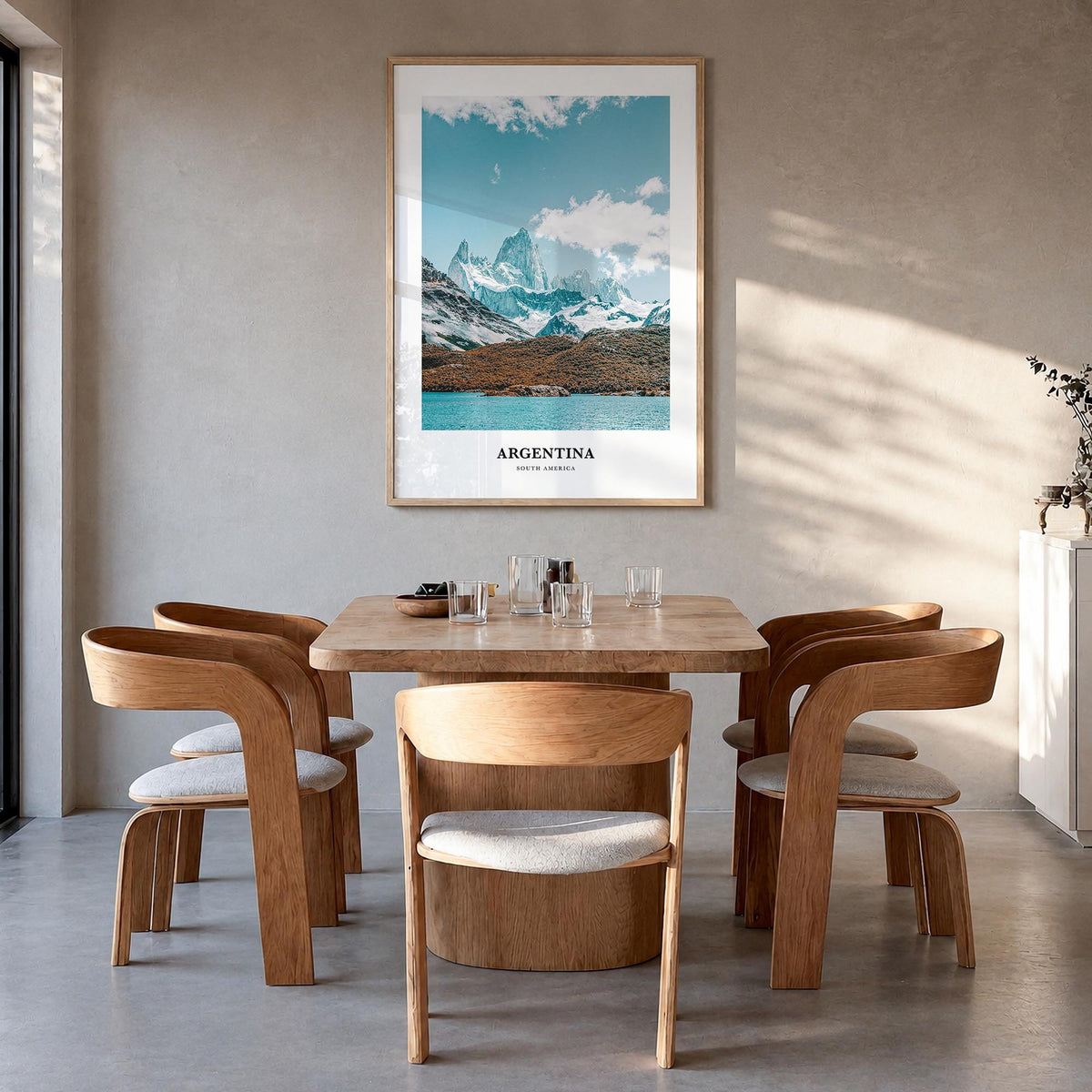 Argentina colorful classic poster of South America – vertical wall art in natural wood frame, hanging on wall