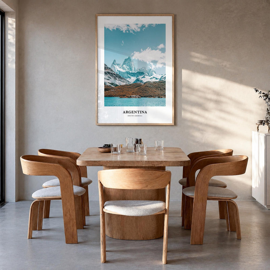 Argentina colorful classic poster of South America – vertical wall art in natural wood frame, hanging on wall
