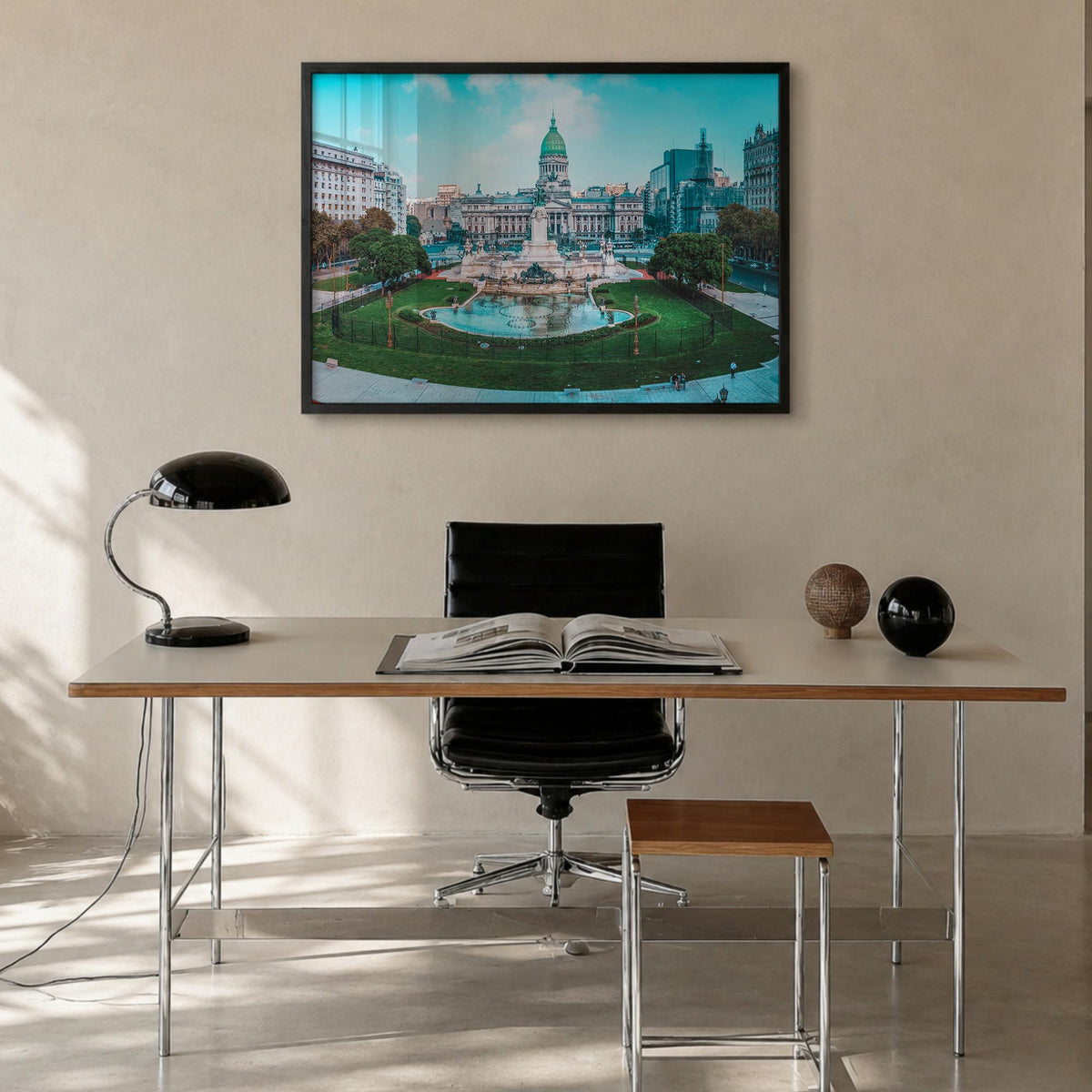 Argentina colorful photo poster of South America – horizontal wall art in black wood frame, hanging on wall